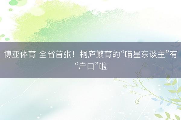 博亚体育 全省首张！桐庐繁育的“喵星东谈主”有“户口”啦