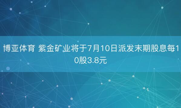 博亚体育 紫金矿业将于7月10日派发末期股息每10股3.8元