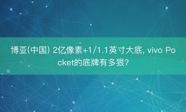 博亚(中国) 2亿像素+1/1.1英寸大底， vivo Pocket的底牌有多狠?