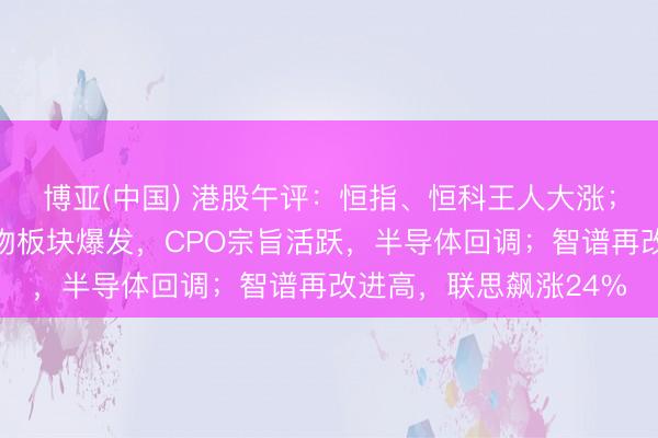 博亚(中国) 港股午评：恒指、恒科王人大涨；软件、内房、医药生物板块爆发，CPO宗旨活跃，半导体回调；智谱再改进高，联思飙涨24%