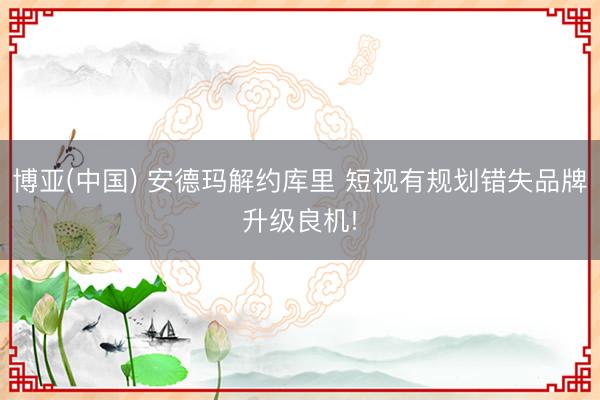 博亚(中国) 安德玛解约库里 短视有规划错失品牌升级良机!