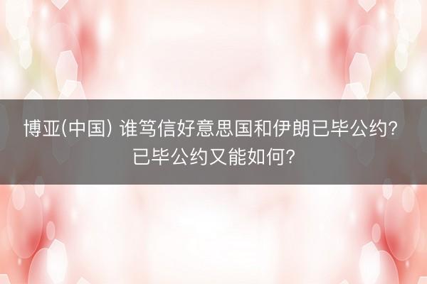 博亚(中国) 谁笃信好意思国和伊朗已毕公约? 已毕公约又能如何?