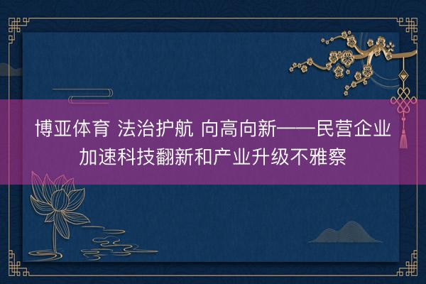 博亚体育 法治护航 向高向新——民营企业加速科技翻新和产业升级不雅察